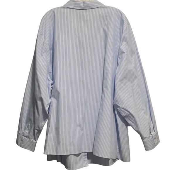 CATHERINES 4X 30/32W Non-Iron Button Down Blouse Blue Stripe 100% Cotton Preppy - Picture 6 of 6